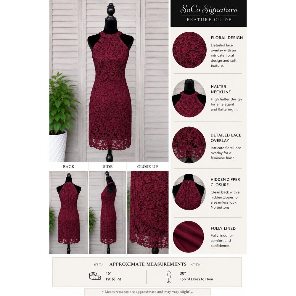 Lulus Burgundy Wine Floral Lace Overlay Bodycon Mini Dress Small NWT Cocktail - Picture 5 of 13